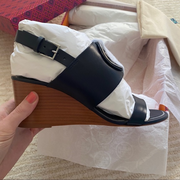 NWT Tory Burch Miller metal logo wedge sandal - Picture 9 of 13